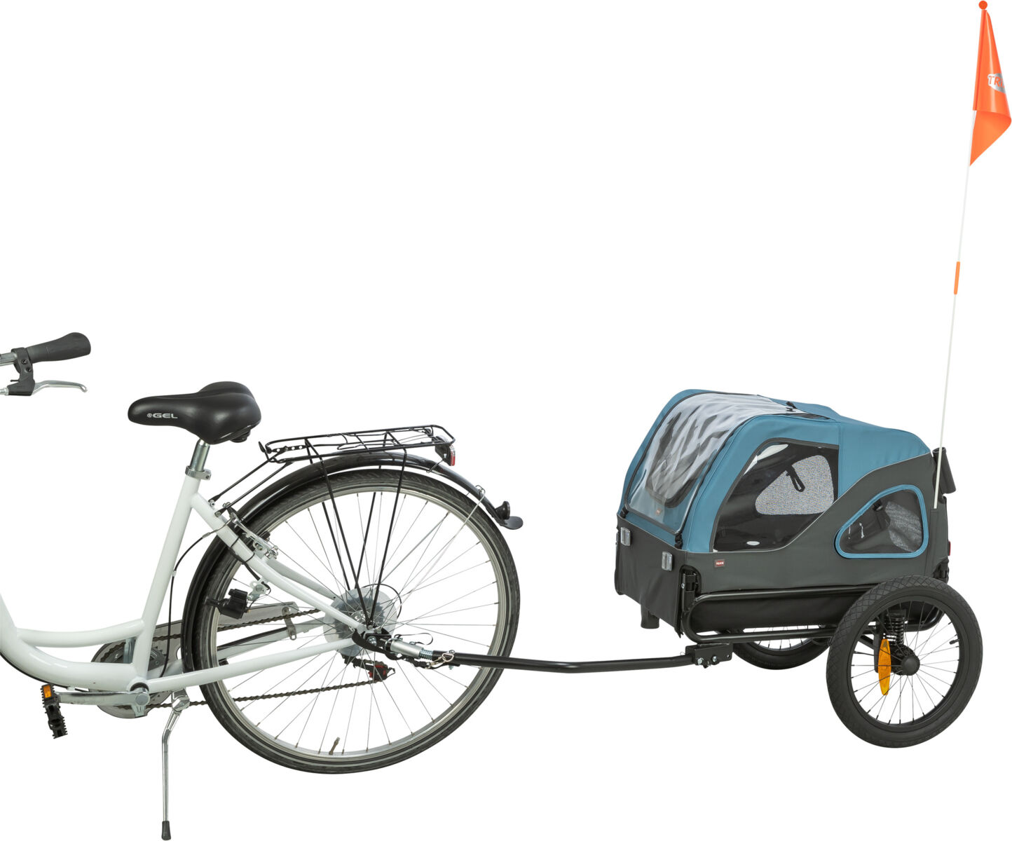 Trixie Fahrrad-Anhänger für Hunde Blau-Grau | Zusammenklappbar inklusive Anhängerkupplung | Model 12821