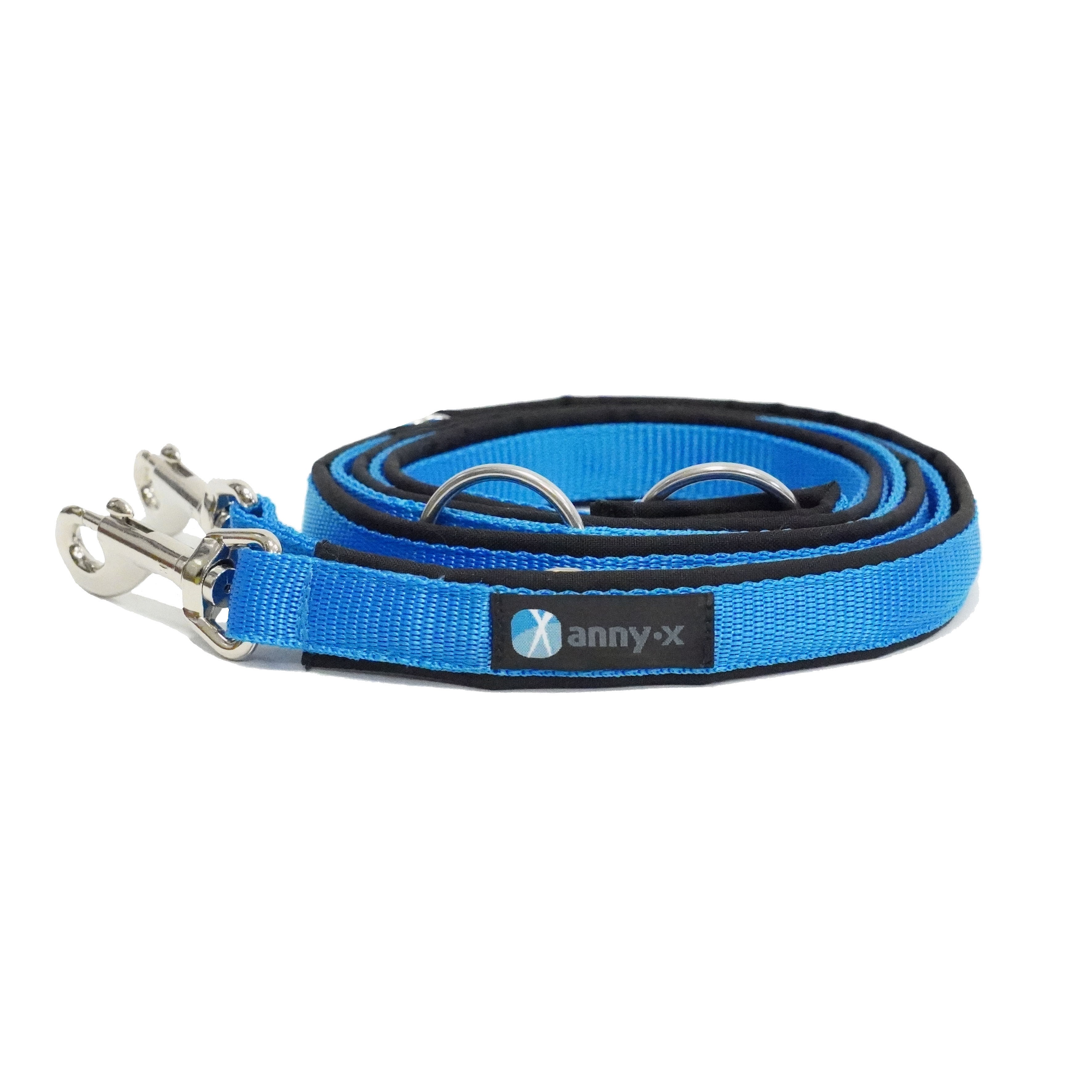 Anny·X Führleine Bolt Fun Schwarz-Blau | gepolsterte Hundeleine, verstellbare Leine mit Bolzenkarabiner | Größe Classic 3 m x 2,5 cm