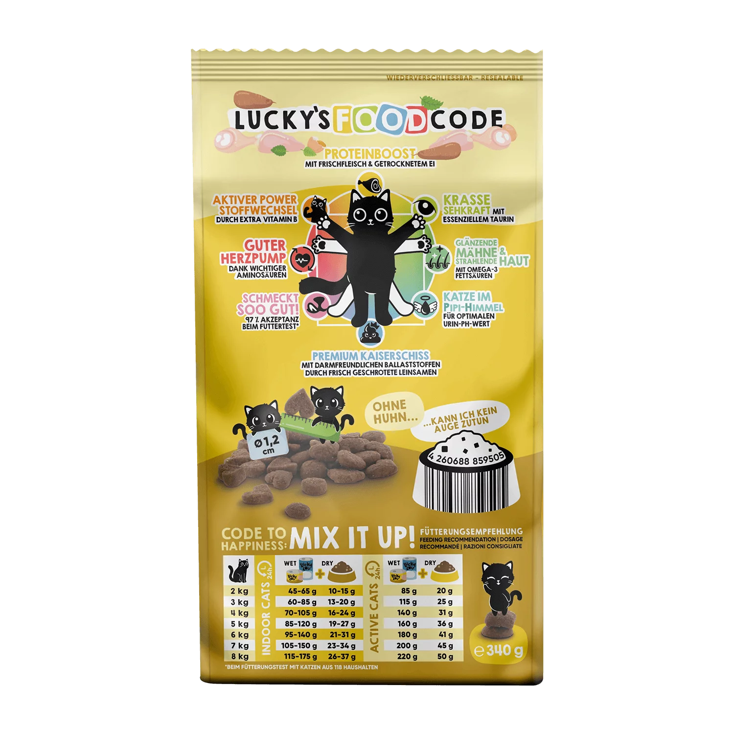 Lucky Lou® Food Code Lifestage | Premium Trockenfutter für Katzen | Adult Geflügel & Huhn | Inhalt 340 g