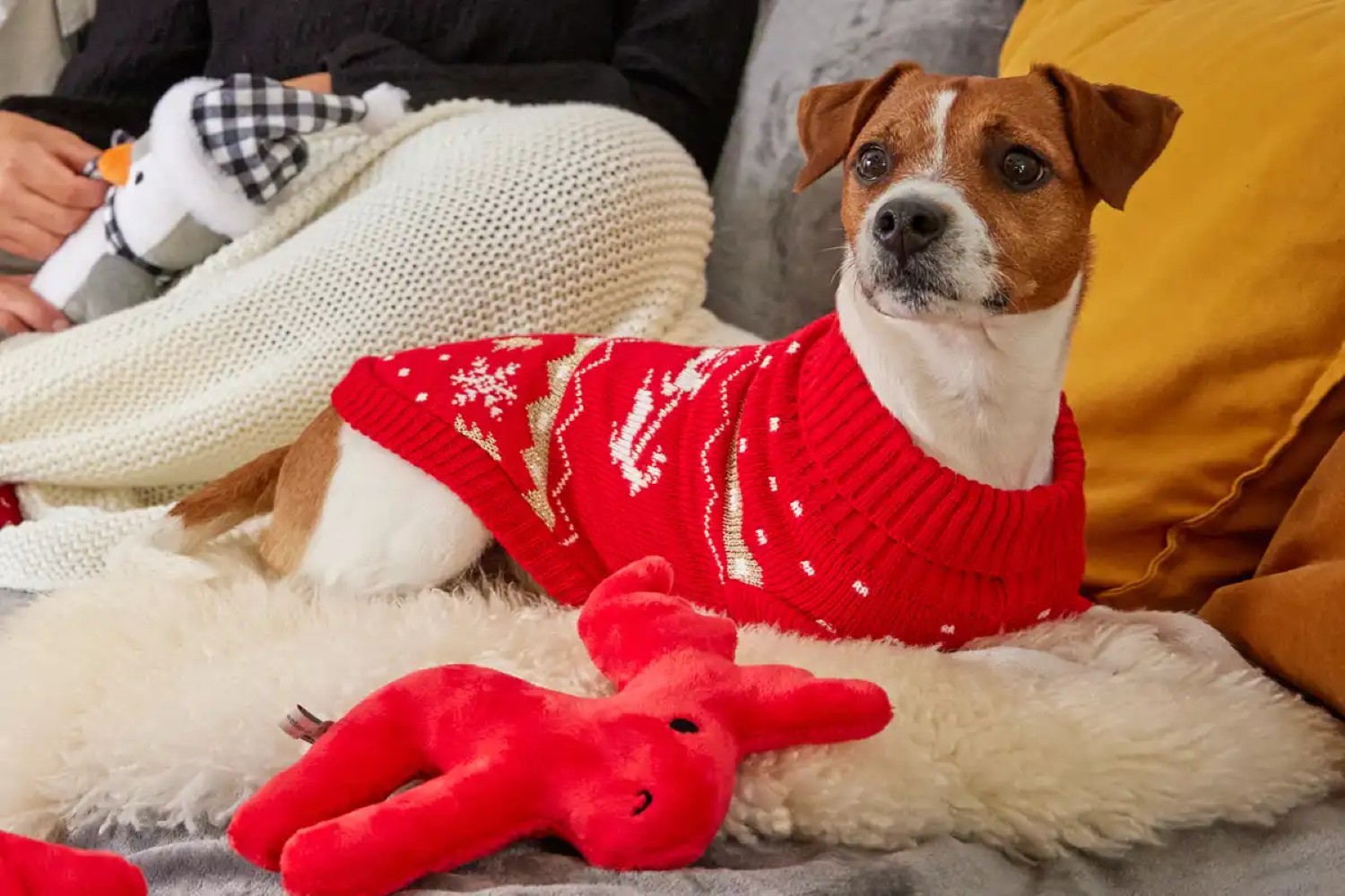 Wolters Strickpullover Santa Rot-Gold | Hundepullover mit weihnachtlichen Strickmuster | Gr. 20 (Rückenlänge 19 - 21 cm)