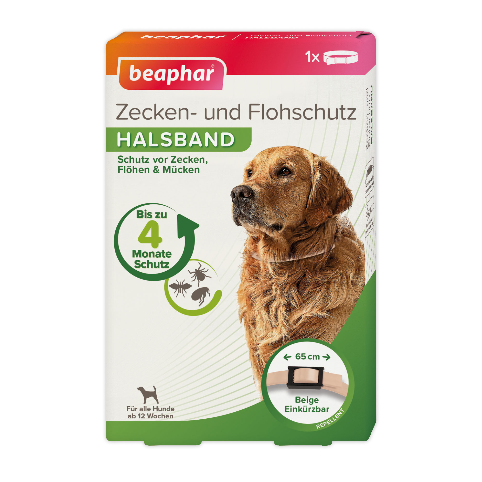 Beaphar Zecken- und Flohschutz Halsband | Länge 65 cm | Farbe Beige