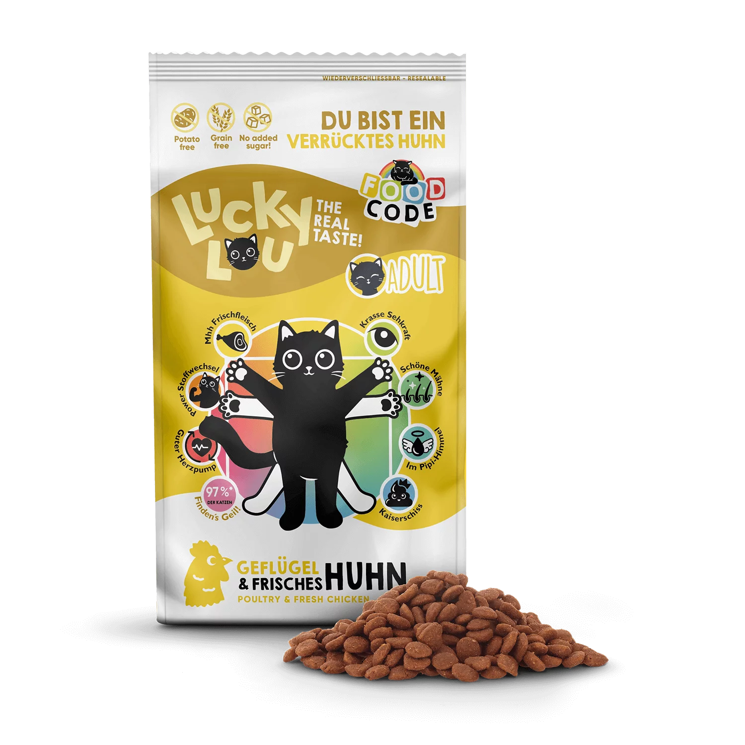 Lucky Lou® Food Code Lifestage | Premium Trockenfutter für Katzen | Adult Geflügel & Huhn | Inhalt 340 g