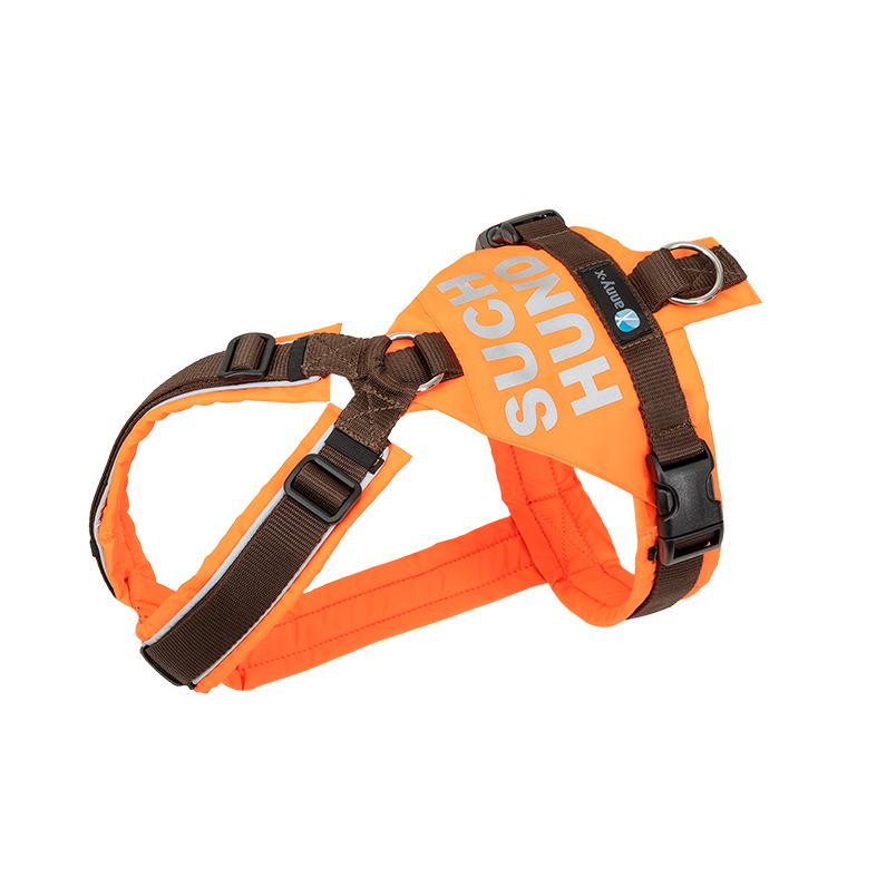 Anny-X Suchhund-Geschirr Leuchtorange-Braun | Hundegeschirr Größe XL (Brustumfang 78- 96 cm)