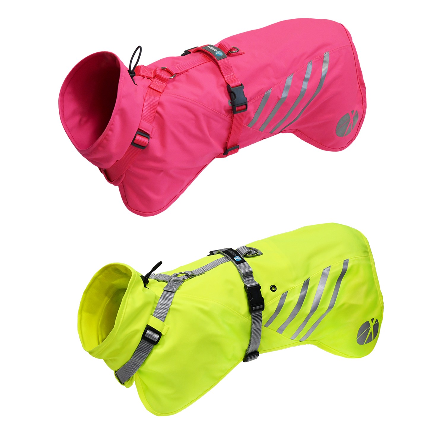 Anny-X Mantelgeschirr Lightning Leuchtpink| Hundegeschirr mit integriertem Regenschutz | Gr. L | 68 cm