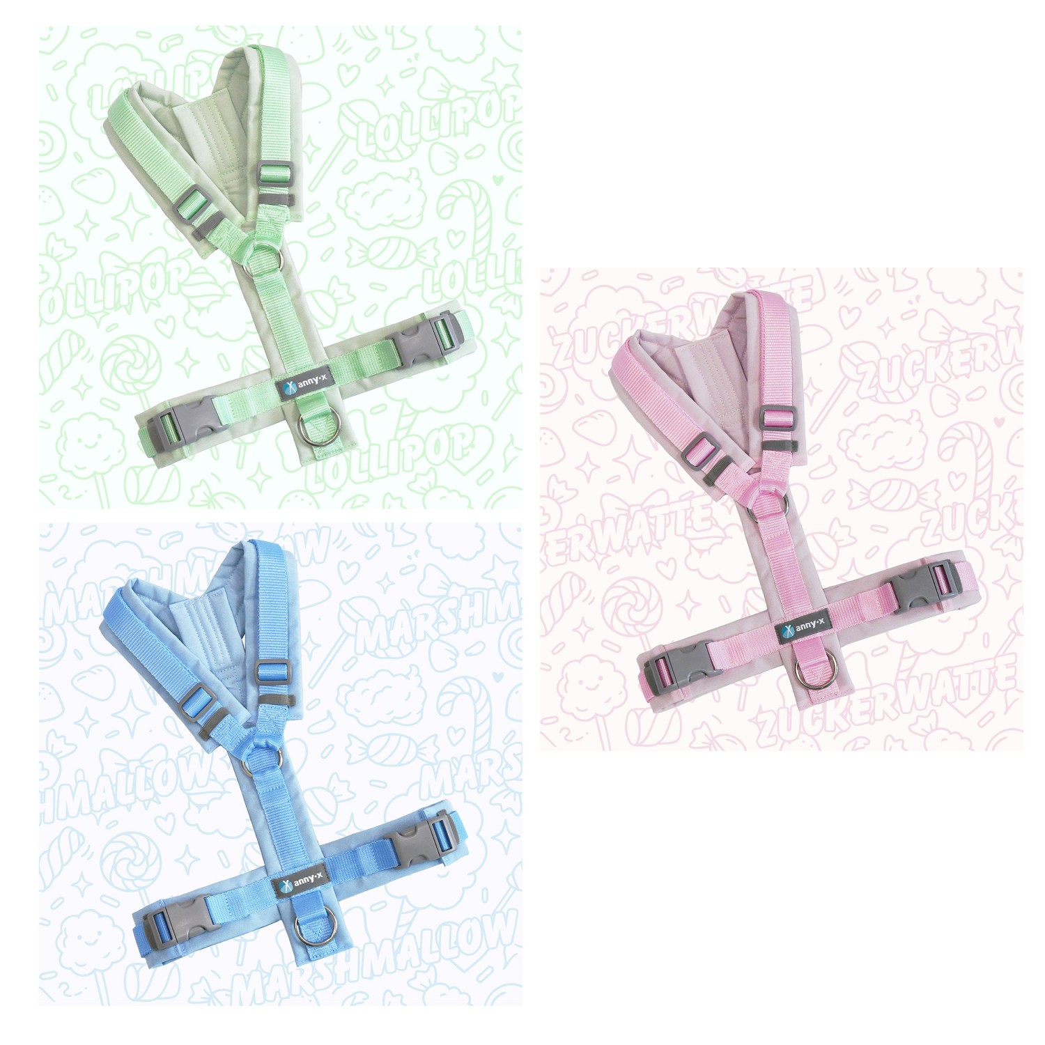 Anny-X Brustgeschirr Fun Zuckerwatte | Hundegeschirr Größe XS (Brustumfang 43 - 52 cm)