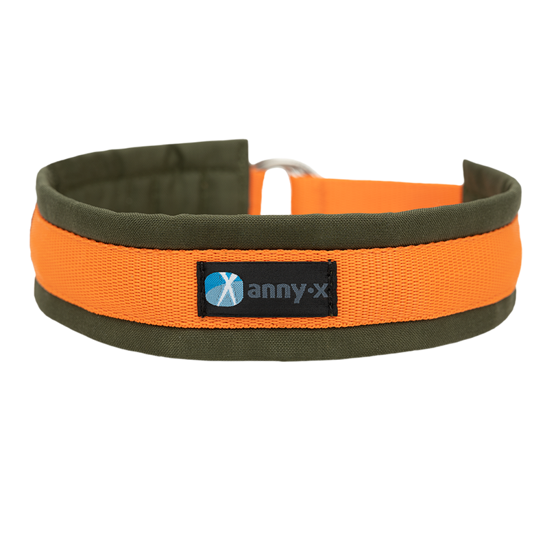 Anny·x Zugstopphalsband Fun Oliv-Orange | Bequemer Sitz ohne Schliessen | Größe 2 (27-33 cm)