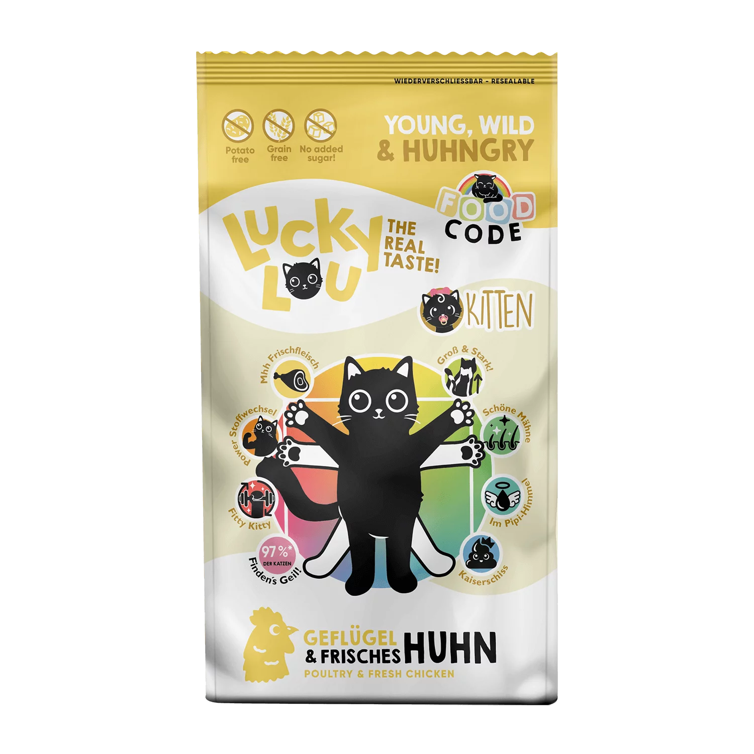 Lucky Lou® Food Code Lifestage | Premium Trockenfutter für Katzen | Kitten Geflügel & Huhn