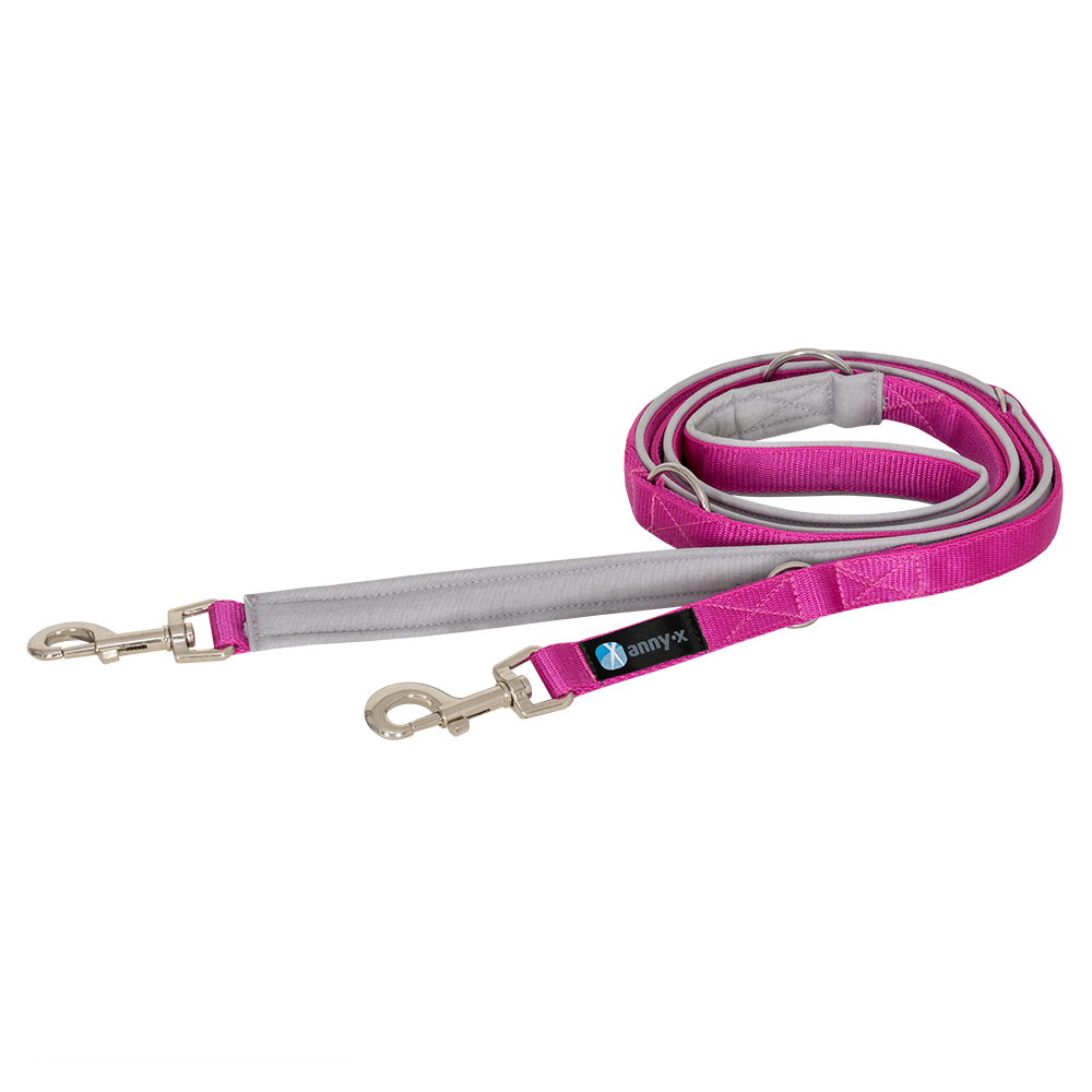 Anny·X Führleine Bolt Fun | verstellbare Hundeleine | gepolsterte Leine mit Bolzenkarabiner | Größe Classic- Farbe Grau-Pink