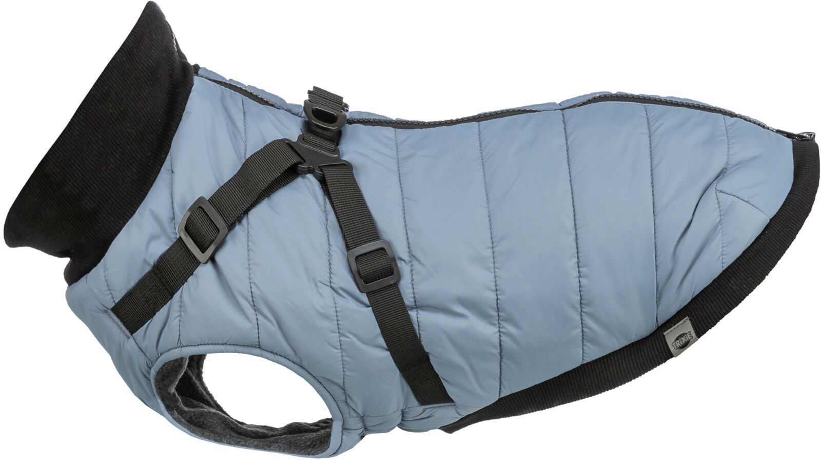 Trixie Wintermantel Pontis | Geschirr-Mantel für Hunde – warm, wasserabweisend | Farbe Graublau - Gr. XS 24 cm Rückenlänge