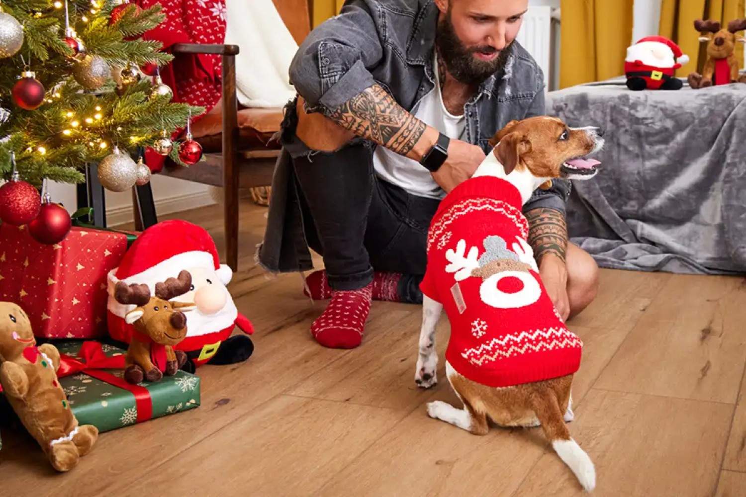 WOLTERS Strickpullover Rudi | Weihnachtlicher Hundepullover mit Rentiermotiv | Gr. 20 (Rückenlänge 19 - 21 cm)