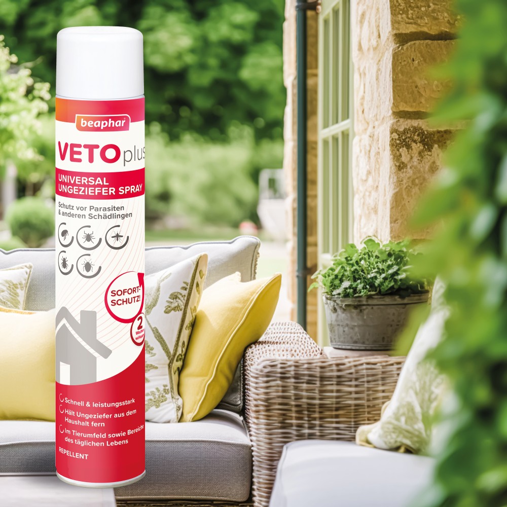 Beaphar VETOplus Universal Ungeziefer Spray | zur Behandlung von Schlafplätzen, Teppichen, Laufwegen, Möbeln | Dose 750 ml