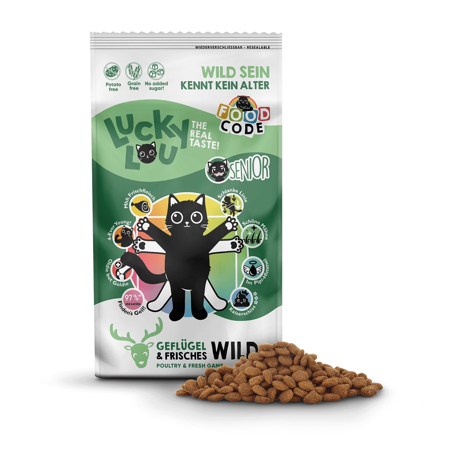 Lucky Lou® Food Code Lifestage | Premium Trockenfutter für Katzen | Senior Geflügel & Wild | Inhalt 340 g