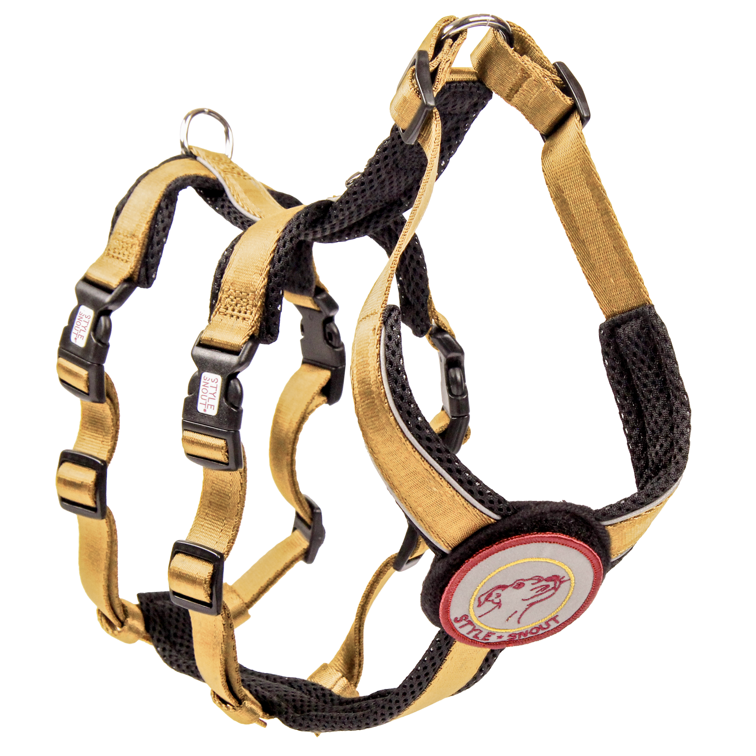 StyleSnout® Patch&Safe Brustgeschirr Gold | Sicherheits-/No-Escape-Geschirr | Gr. XXS (Bruststeglänge 21 cm) - 3,5 bis 5,5 kg