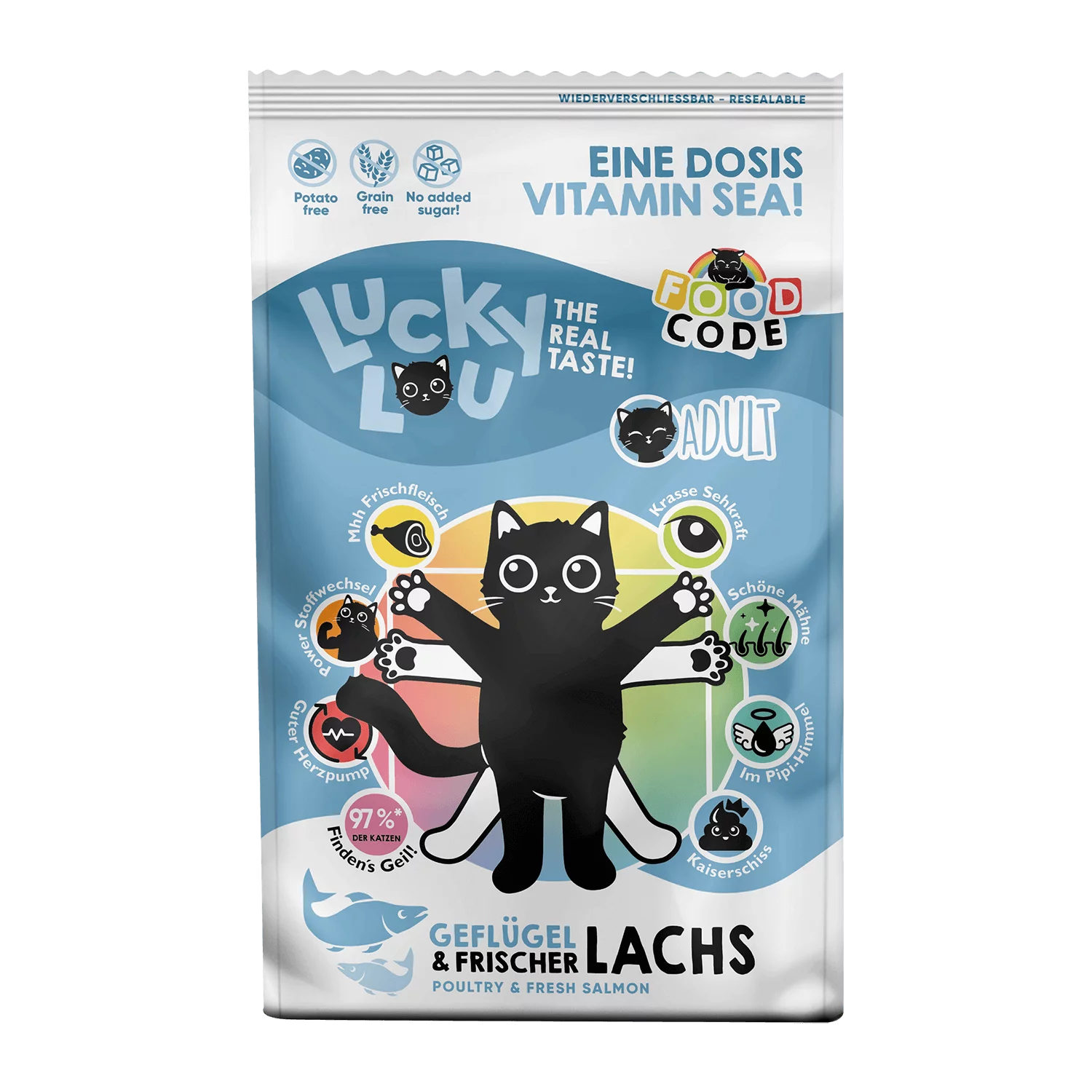 Lucky Lou® Food Code Adult Probier-Paket | Premium Trockenfutter für Katzen (4 Sorten, je 750 g)