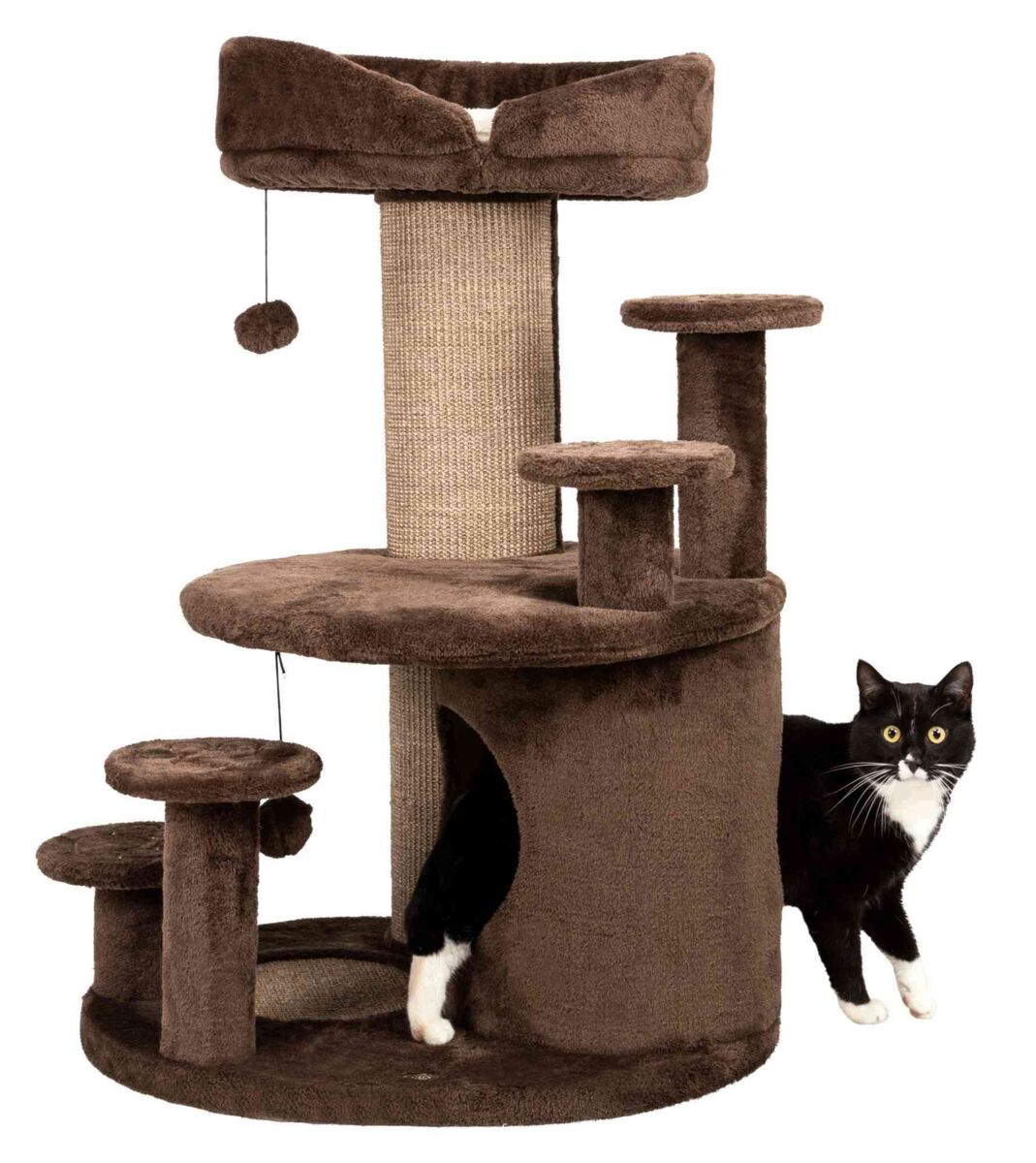 Trixie Kratzbaum Emil | Kratzbaum für Senior-Katzen mit Aufstiegshilfen | Farben Braun-Beige | Maße 69x59x96 cm