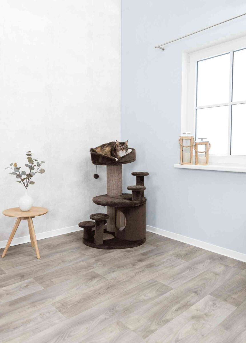 Trixie Kratzbaum Emil | Kratzbaum für Senior-Katzen mit Aufstiegshilfen | Farben Braun-Beige | Maße 69x59x96 cm
