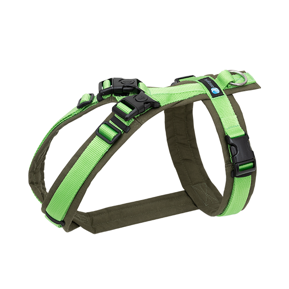 Anny-X Brustgeschirr Open Fun | Hundegeschirr für sensible Hunde | Farbe Braun-Hellgrün | Gr. S (Brustumfang 52-64cm)