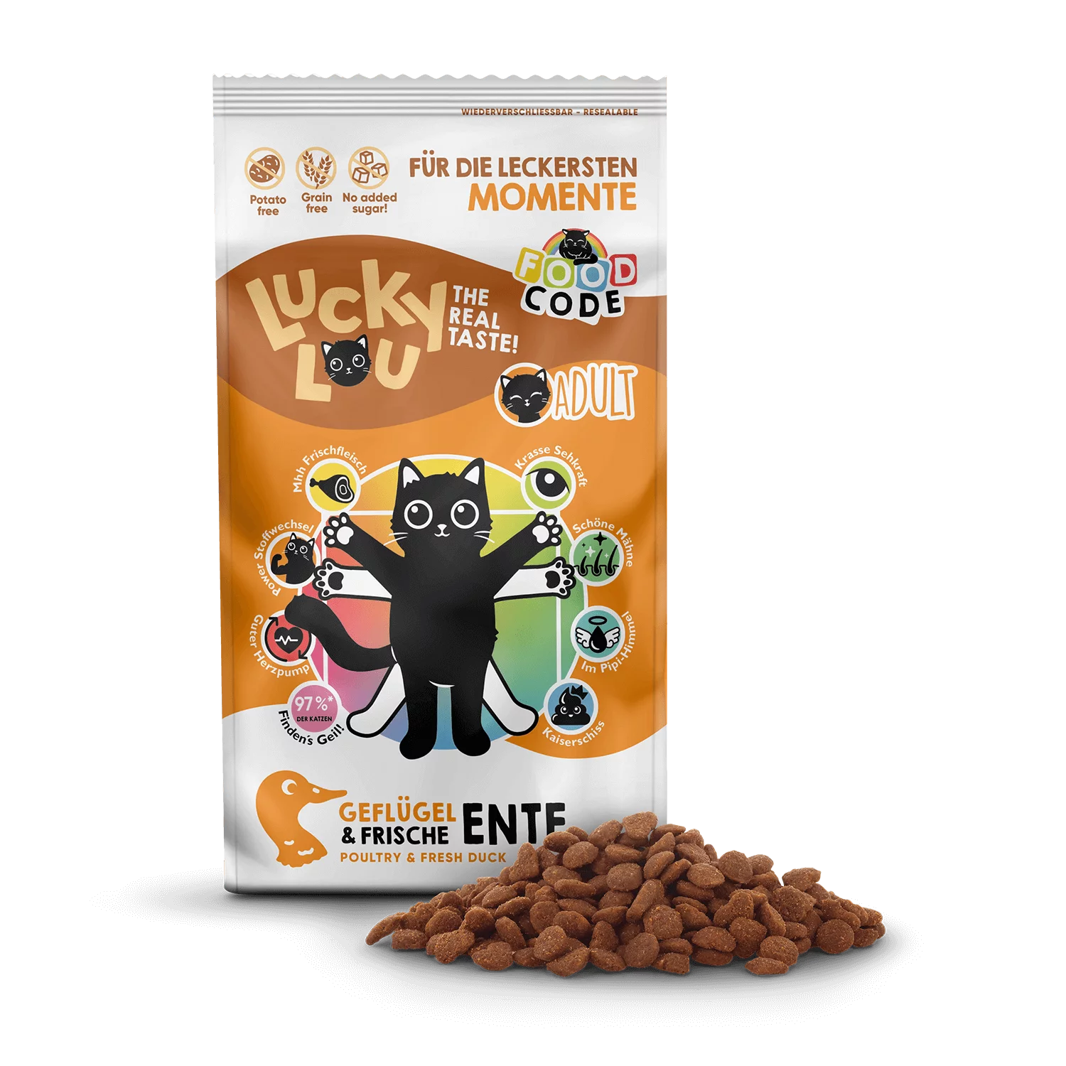 Lucky Lou® Food Code Lifestage | Premium Trockenfutter für Katzen | Adult Geflügel & Ente | Inhalt 340 g