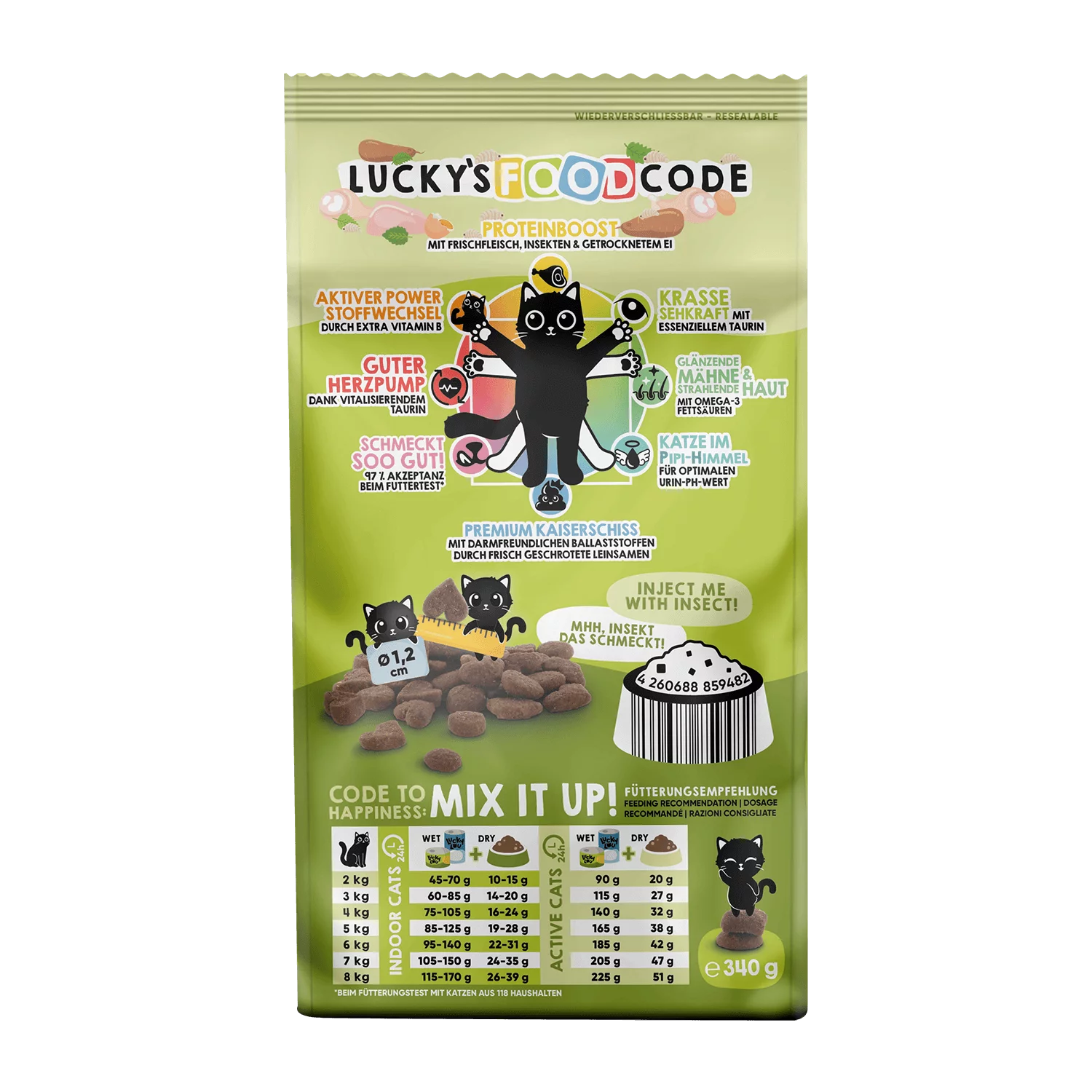 Lucky Lou® Food Code Lifestage | Premium Trockenfutter für Katzen | Adult Geflügel & Insekten | Inhalt 340 g
