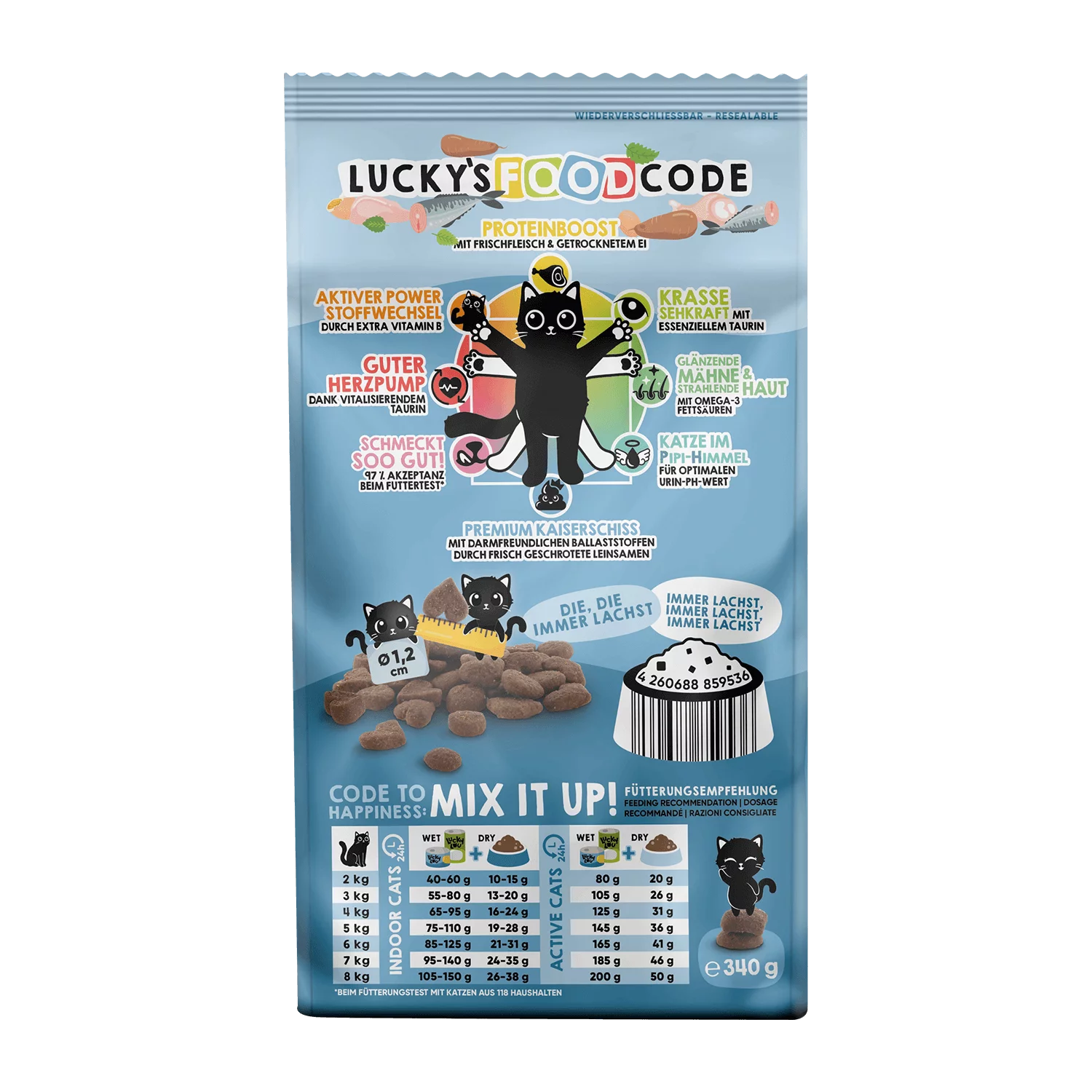 Lucky Lou® Food Code Lifestage | Premium Trockenfutter für Katzen | Adult Geflügel & Lachs | Inhalt 340 g