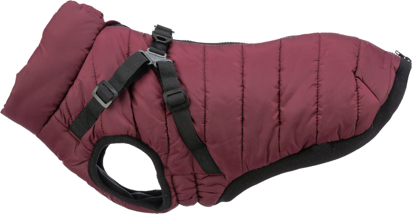 Trixie Wintermantel Pirou | Geschirr-Wintermantel für Hunde – warm, wasserdicht | Farbe Sangria | Gr. XS 24 cm