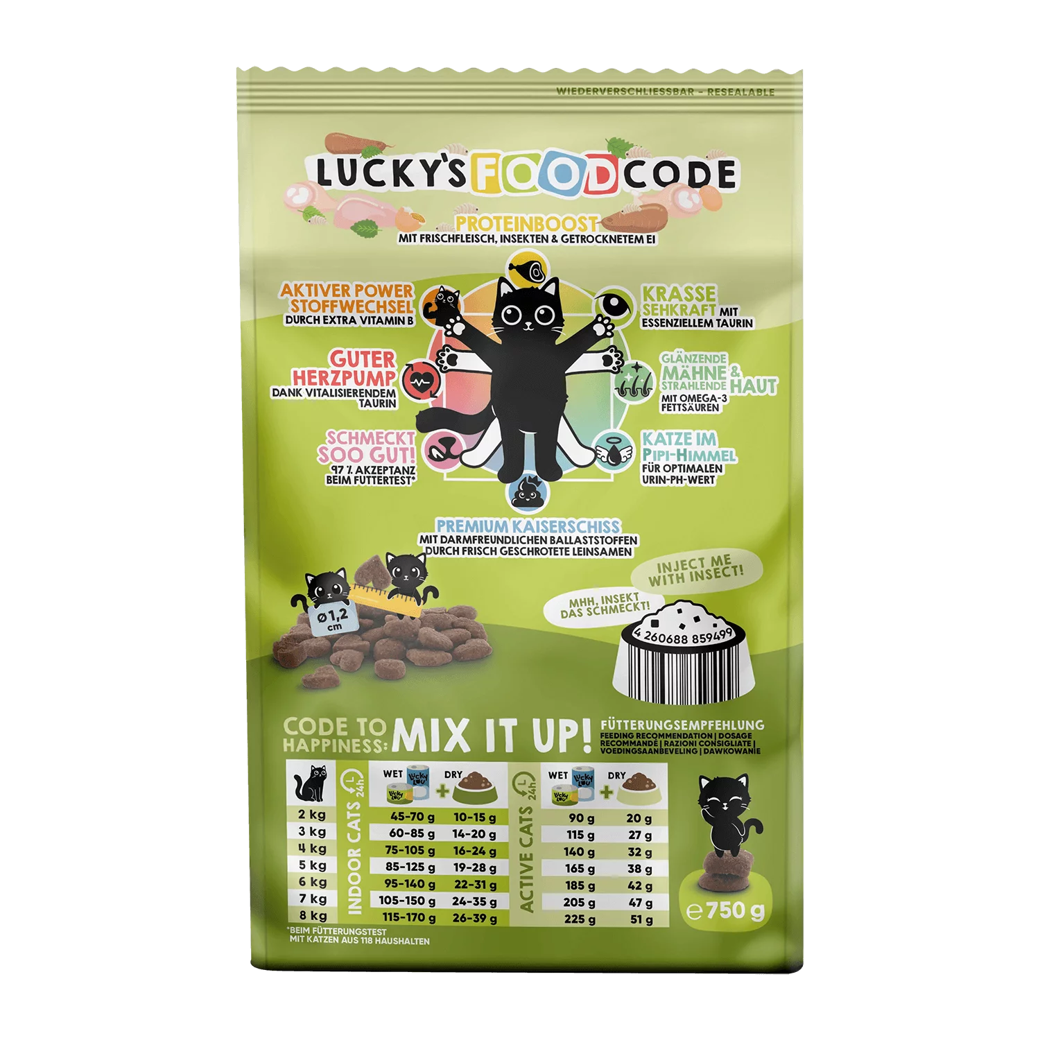 Lucky Lou® Food Code Adult Probier-Paket | Premium Trockenfutter für Katzen (4 Sorten, je 750 g)