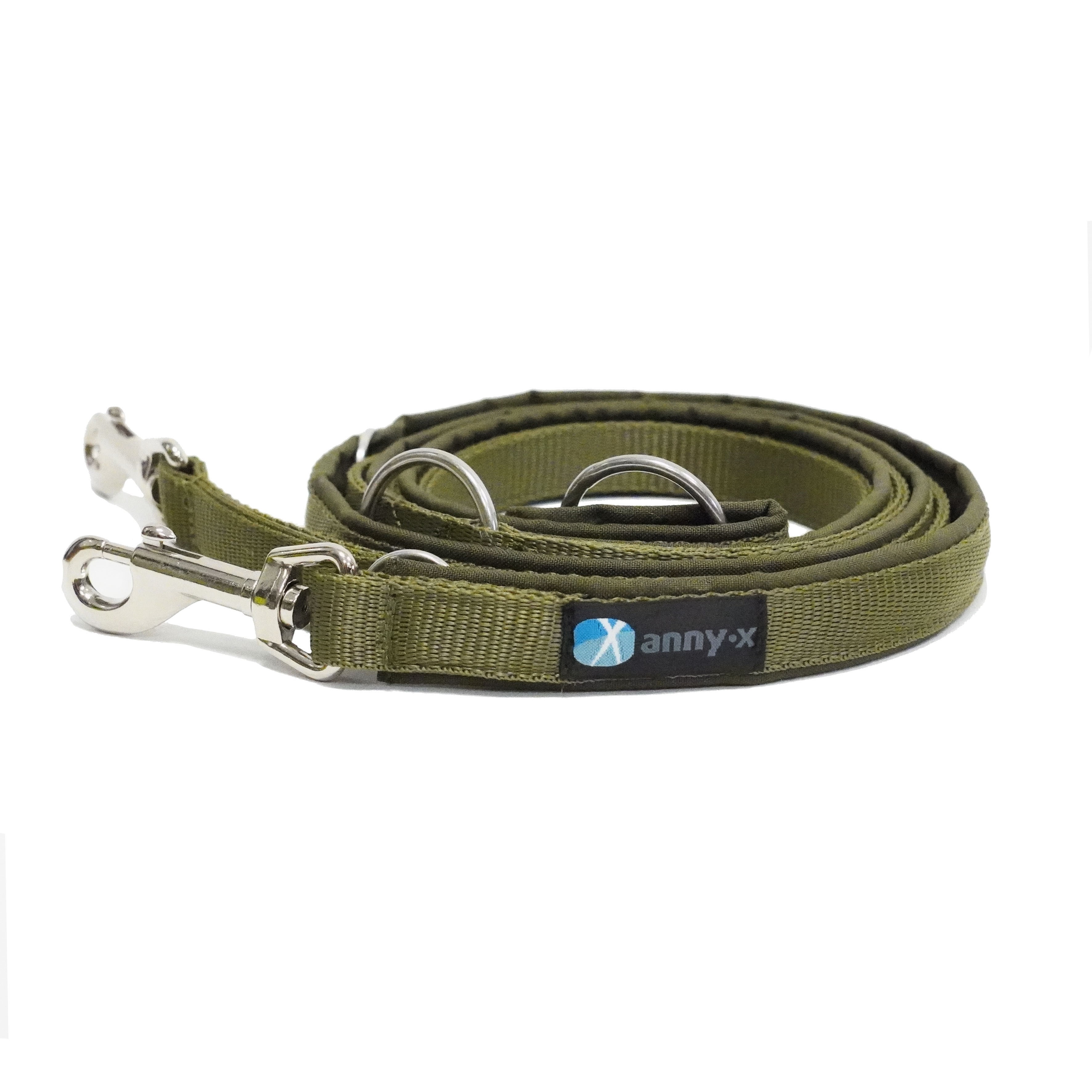 Anny·X Führleine Bolt Fun | verstellbare Hundeleine | gepolsterte Leine mit Bolzenkarabiner | Größe Classic- Farbe Oliv-Oliv