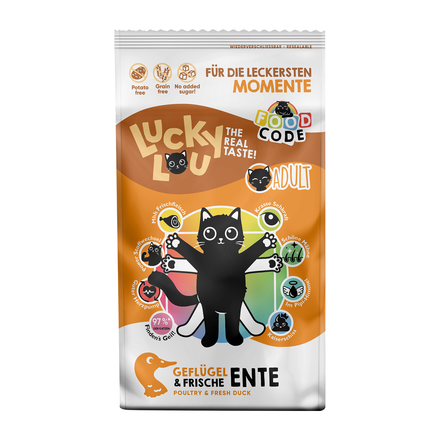 Lucky Lou® Food Code Adult Probier-Paket | Premium Trockenfutter für Katzen (4 Sorten, je 340 g)