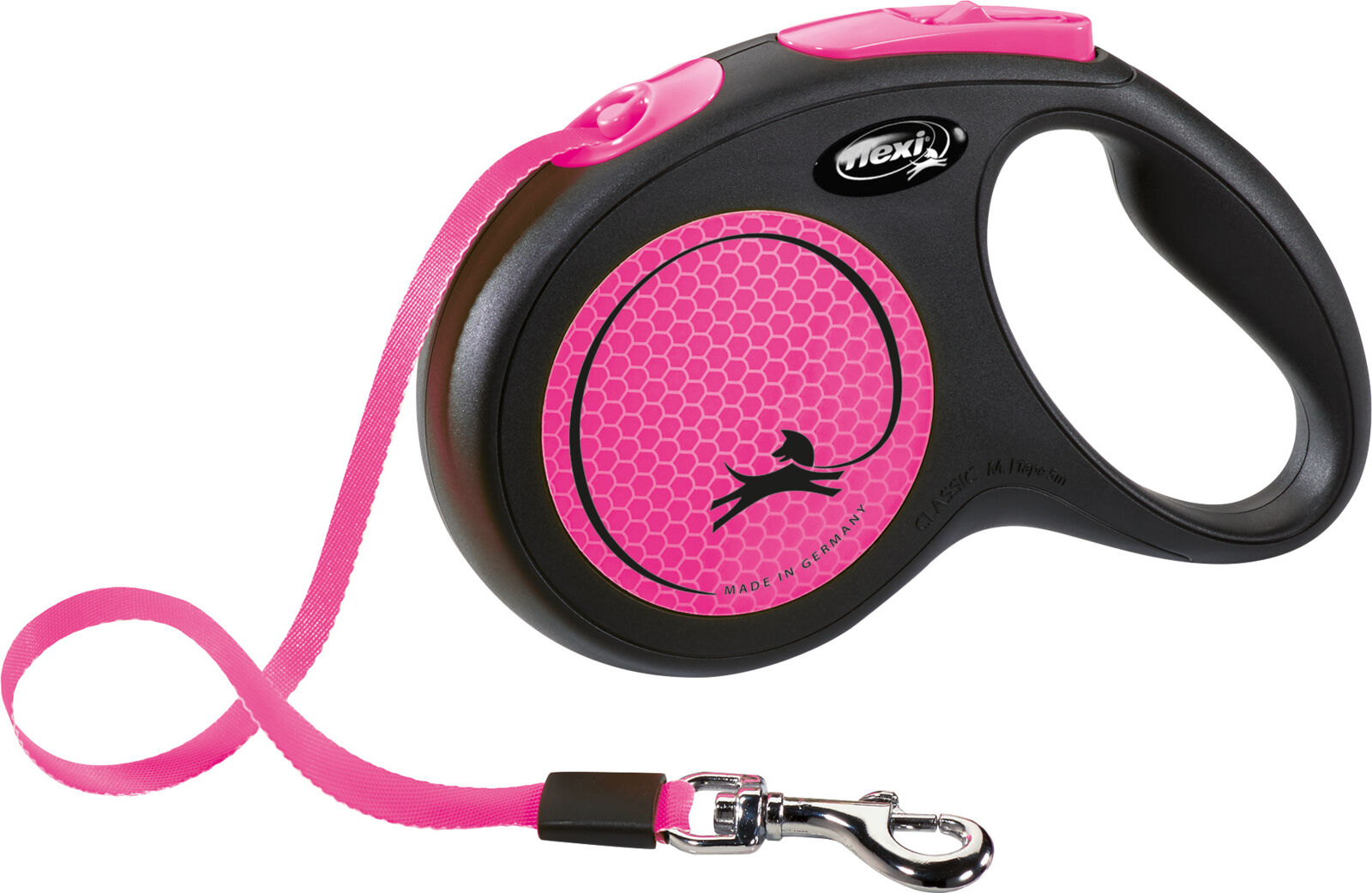 flexi® New Neon Gurtleine | Rollleine für Hunde | Farbe Neon-Pink | Gurtlänge 5 m | Größe M für Hunde bis 25 kg