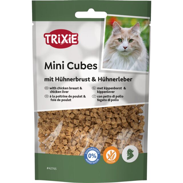 Trixie Mini Cubes mit Hühnerbrust & Hühnerleber | Schmackhafter Snack für Katzen | Ergänzungsfutter Beutel 50 g