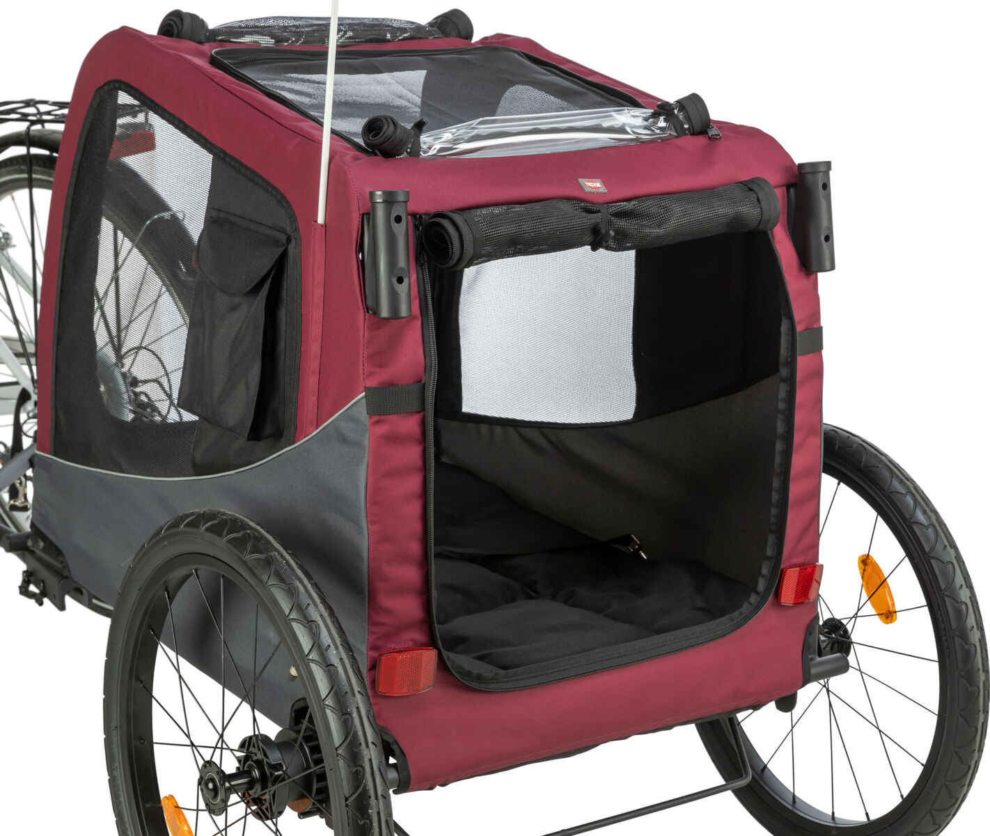 Trixie Fahrrad-Anhänger für Hunde Grau-Rot | Zusammenklappbar inklusive Anhängerkupplung | Größe M - Model 12781