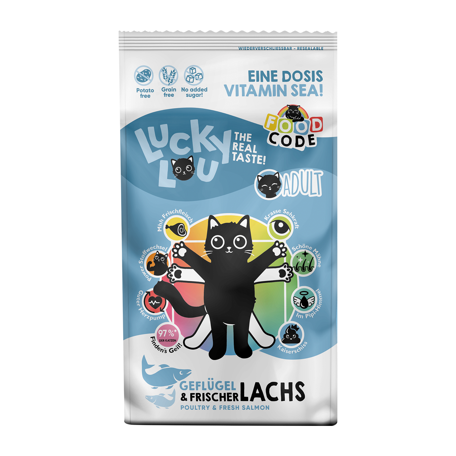 Lucky Lou® Food Code Adult Probier-Paket | Premium Trockenfutter für Katzen (4 Sorten, je 340 g)